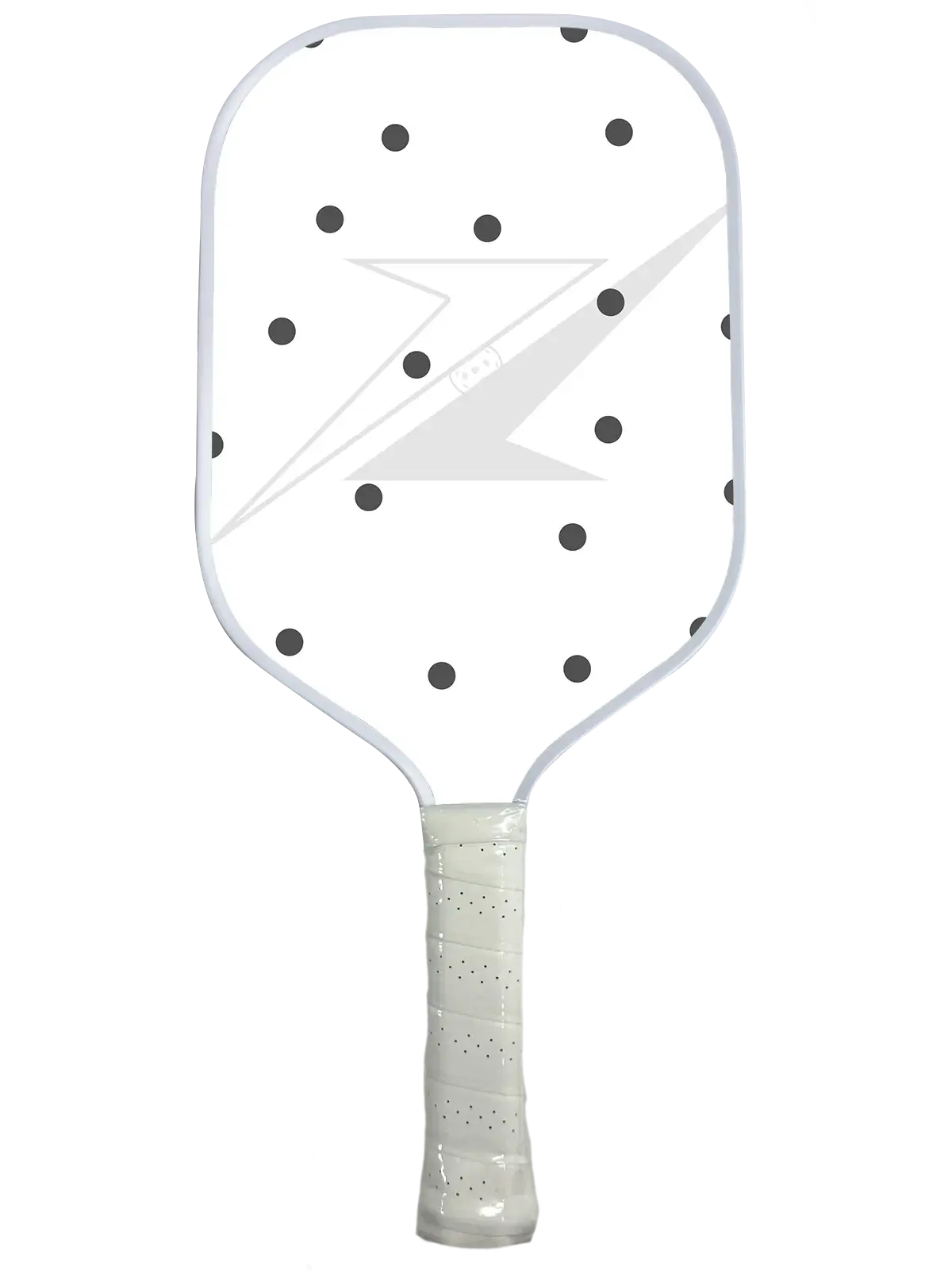 Polka dots paddle made of fiberglass and carbon fiber, perfect for pickleball enthusiasts.