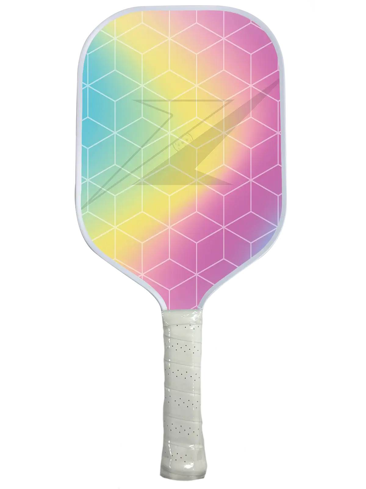 Spectrum Paddle featuring a colorful geometric design, perfect for pickleball enthusiasts.