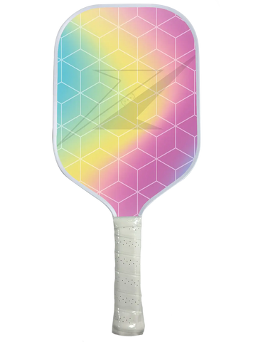 Spectrum Paddle featuring a colorful geometric design, perfect for pickleball enthusiasts.