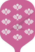 Pink pickleball paddle design featuring multiple racket graphics for unique styling.