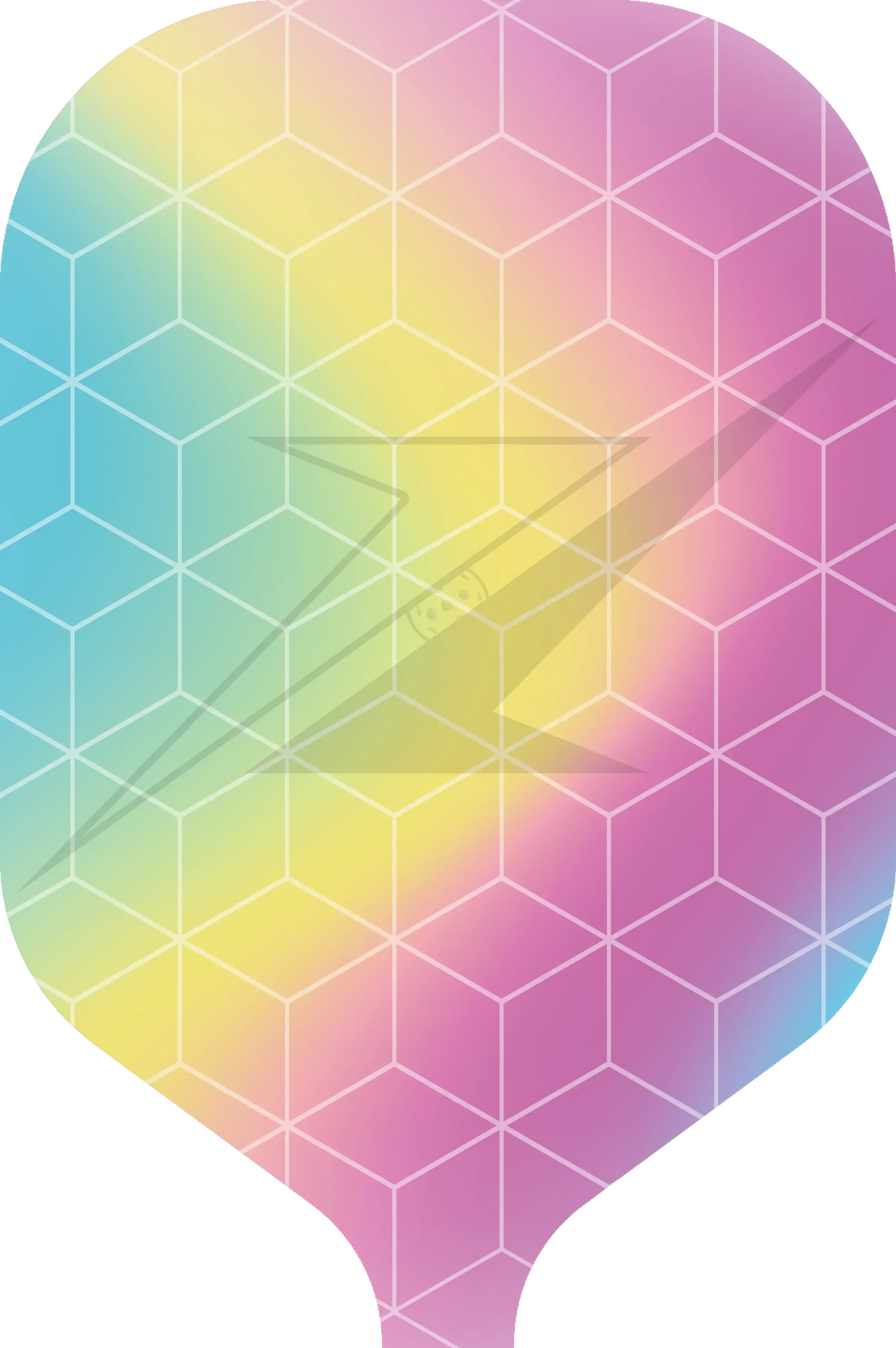 Colorful Spectrum Paddle design featuring a hexagonal pattern, ideal for pickleball enthusiasts.